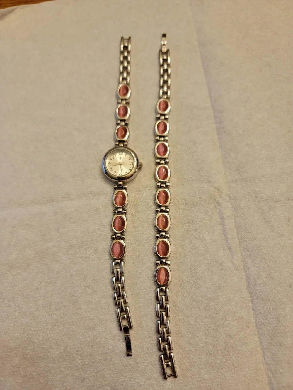 Women's Silver Bracelet Watch with Pink Stone Accents